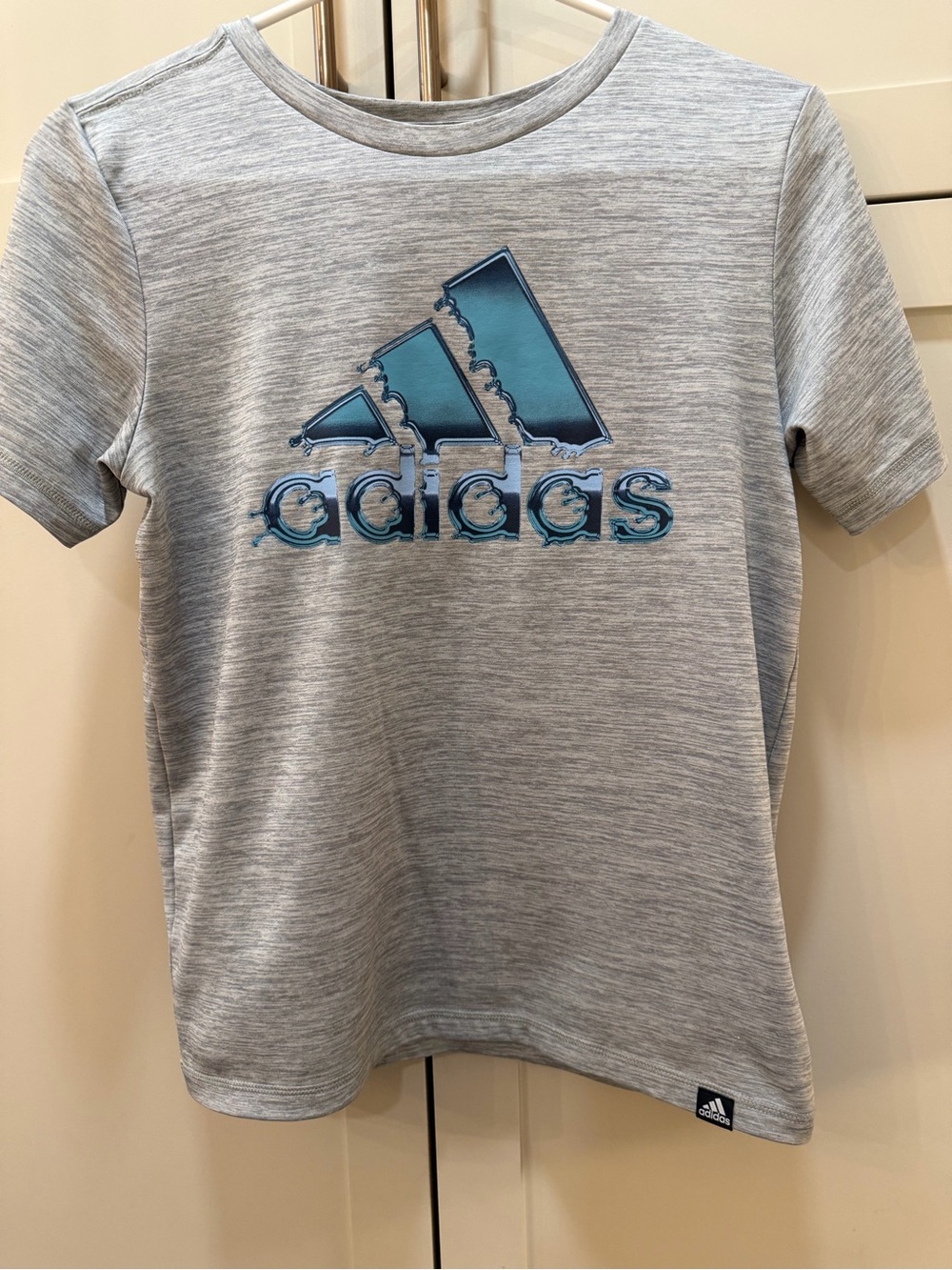 Boys adidas Gray Heather Tee with Blue Logo
